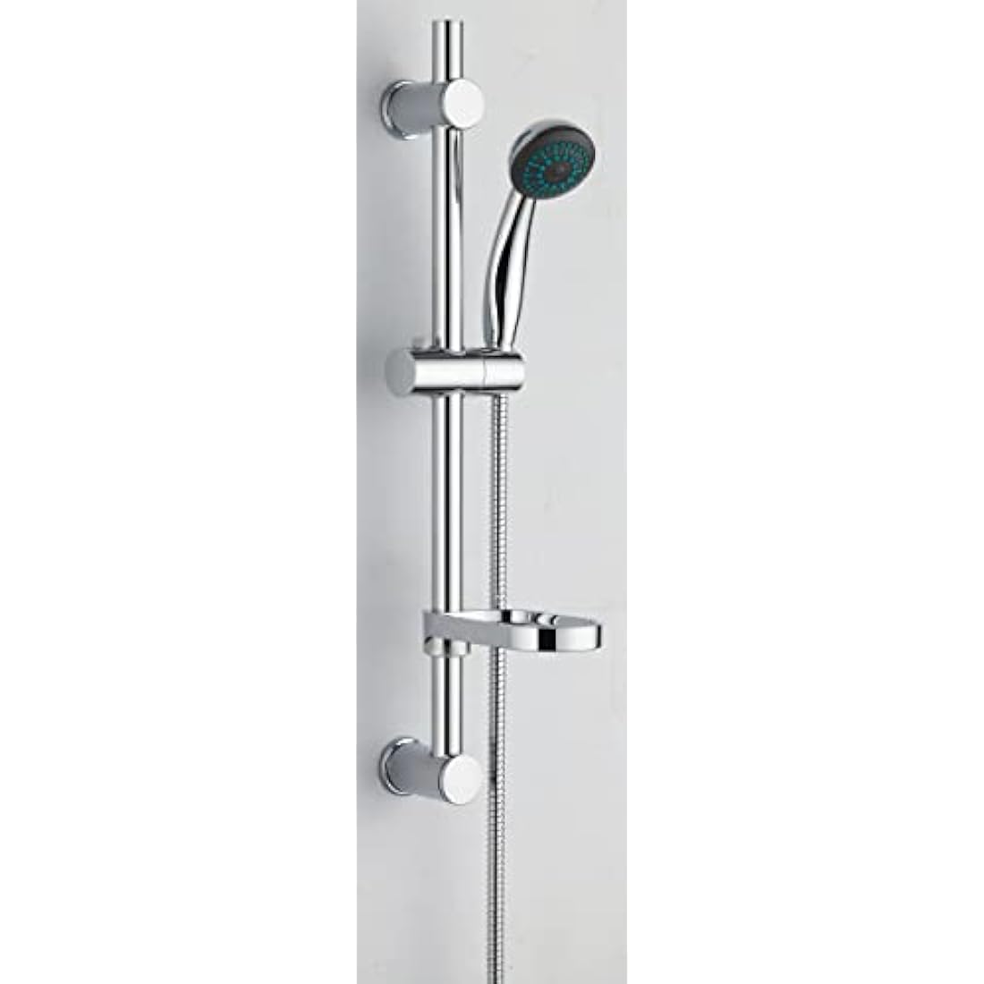 VeeBath Dura Round Shower Riser Rail Kit, Wall Mounted Shower Slide Bar with Soap Dish Bracket Chrome Adjustable Shower Head Holder Bar for Bathroom
