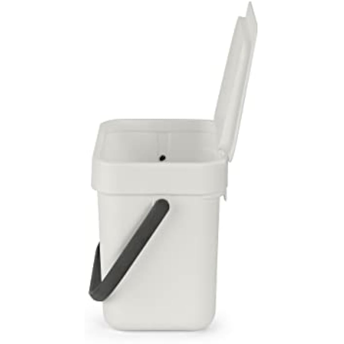 Brabantia - Sort & Go Waste Bin 3L - Small Recycling Bin - Stay Open Lid - Carry Handle - Easy to Clean - for Worktop or Under Kitchen Counter - Food Waste Caddy - Light Grey - 19 x 14 x 18 cm