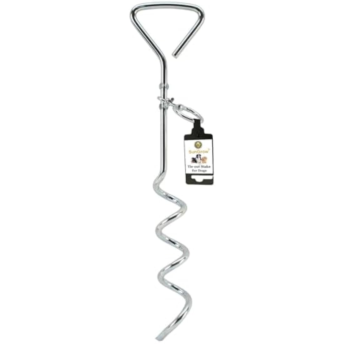 SunGrow Heavy-Duty Steel Dog Tie-Out Cable and Stake, Spiral Ground Anchor Spike with 360° Rotating Ring, Dog Tether Travel Accessories, Outdoor Yard Camping Accessories for Dogs up to 80 Pounds