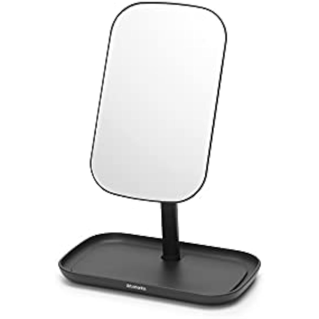 Brabantia ReNew 360° Adjustable Vanity Bathroom Mirror with Stand & Storage Tray (Dark Grey) Non-Slip Tray for Makeup, Jewellery, Shaving Accessories