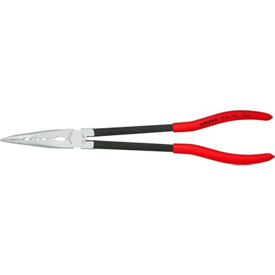 Knipex Long Reach Needle Nose Pliers with transverse profiles black atramentized, plastic coated 280 mm 28 81 280