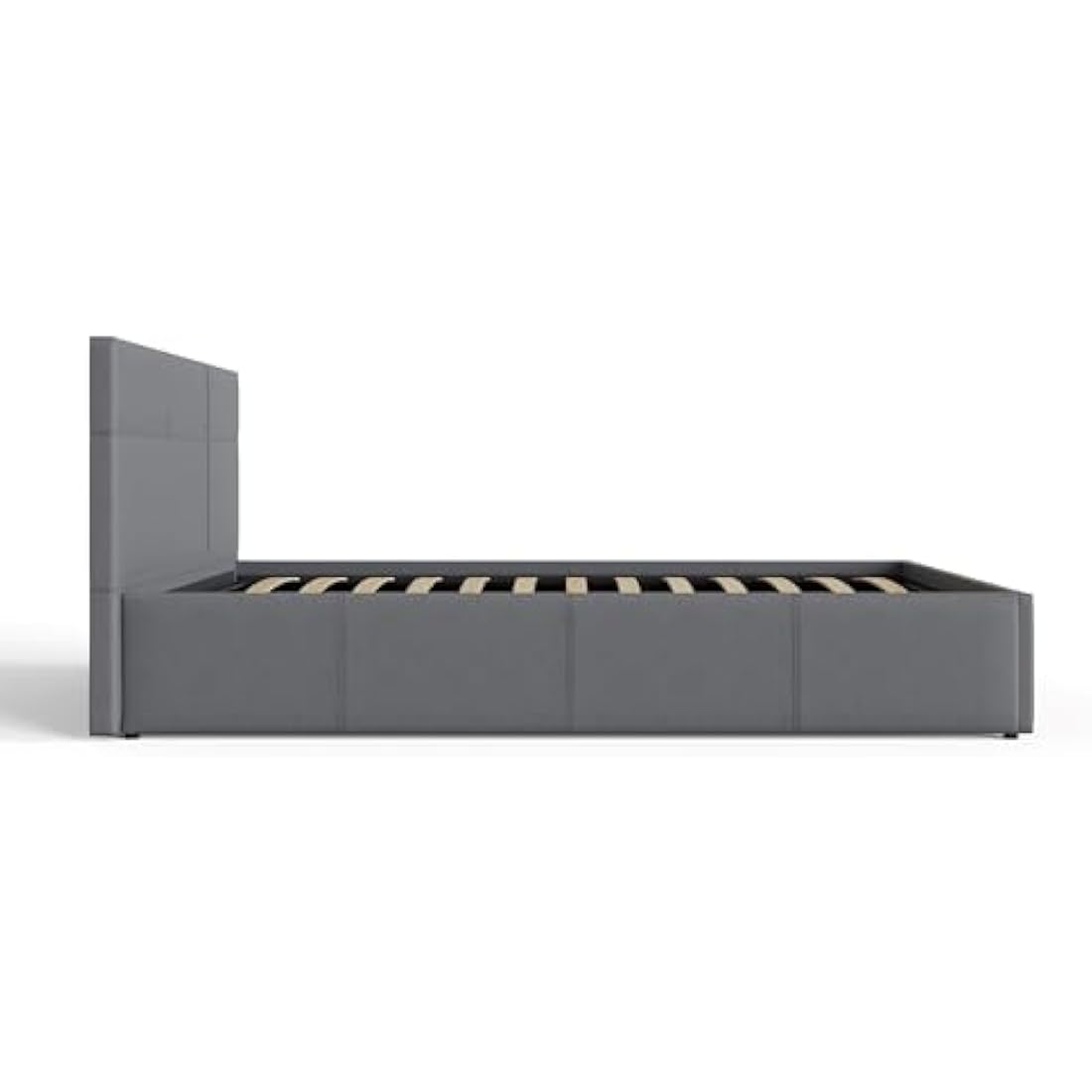 GFW Classic Leather Upholstered Ottoman Storage Bed With Gas End Lift & Under Bed Storage, Small Double, Faux Leather, Grey
