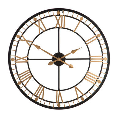 80cm Dia Black and Gold Metal Wall Clock | Vitus