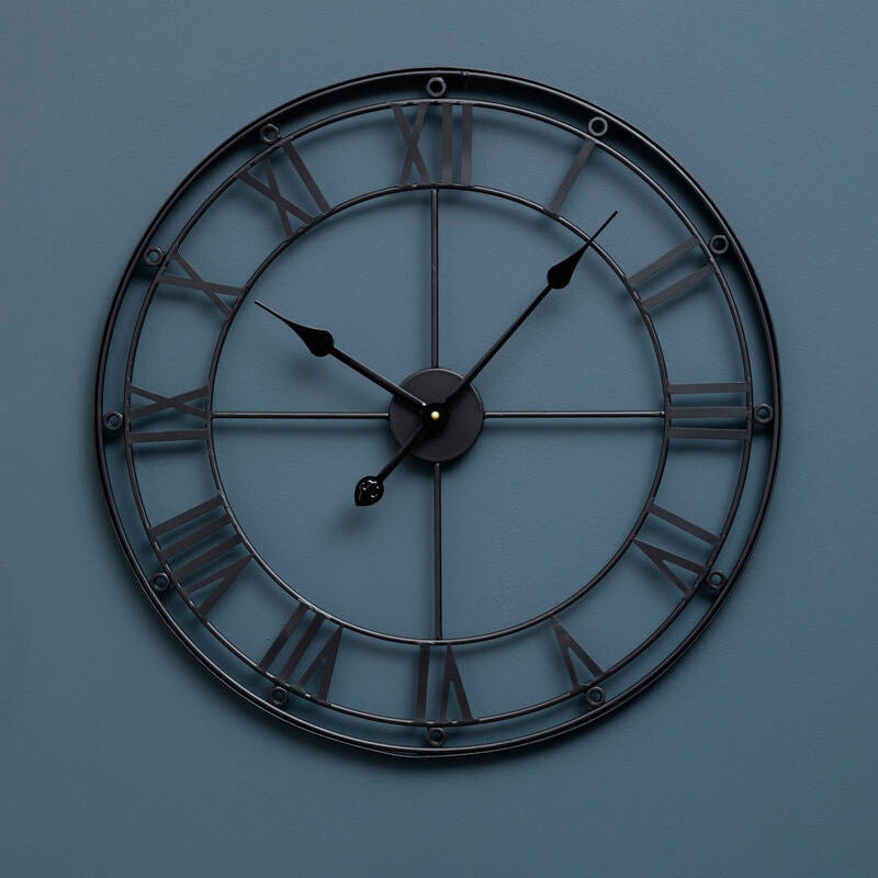 59cm Dia Matt Black Metal Wall Clock | Baywood
