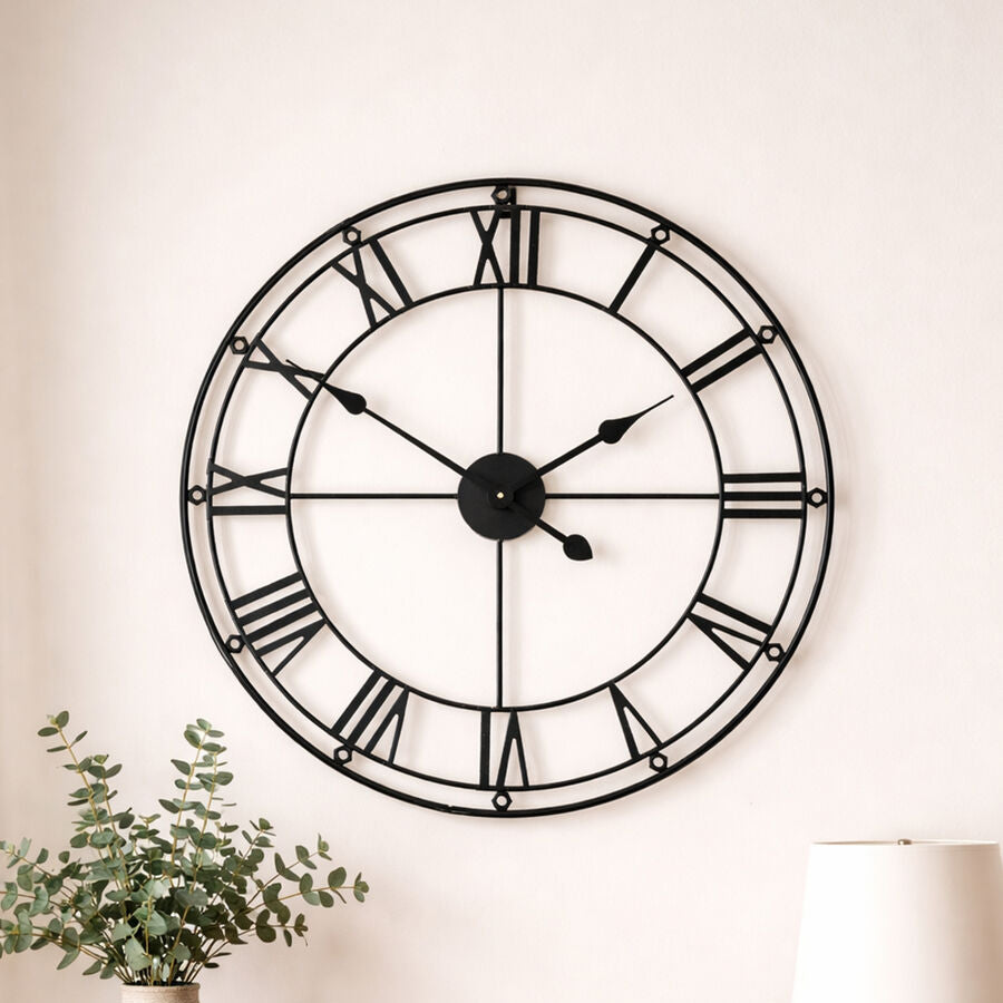 59cm Dia Matt Black Metal Wall Clock | Baywood
