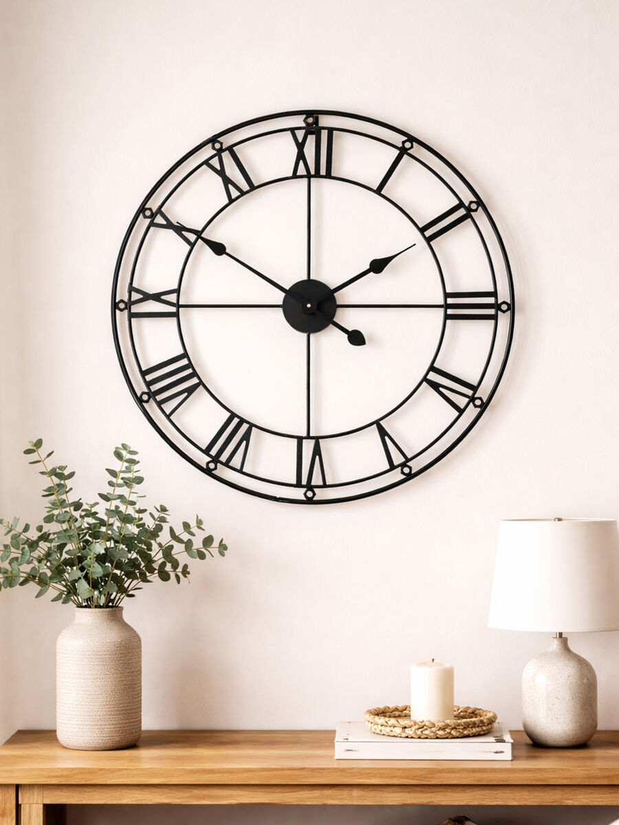 59cm Dia Matt Black Metal Wall Clock | Baywood