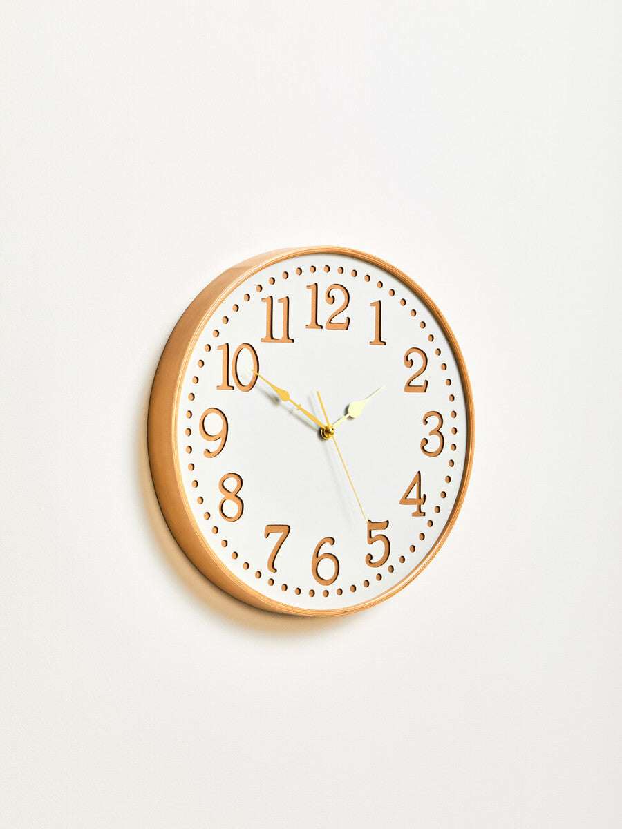 40cm Dia White Wood with Gold Numbers Wall Clock | Vitus
