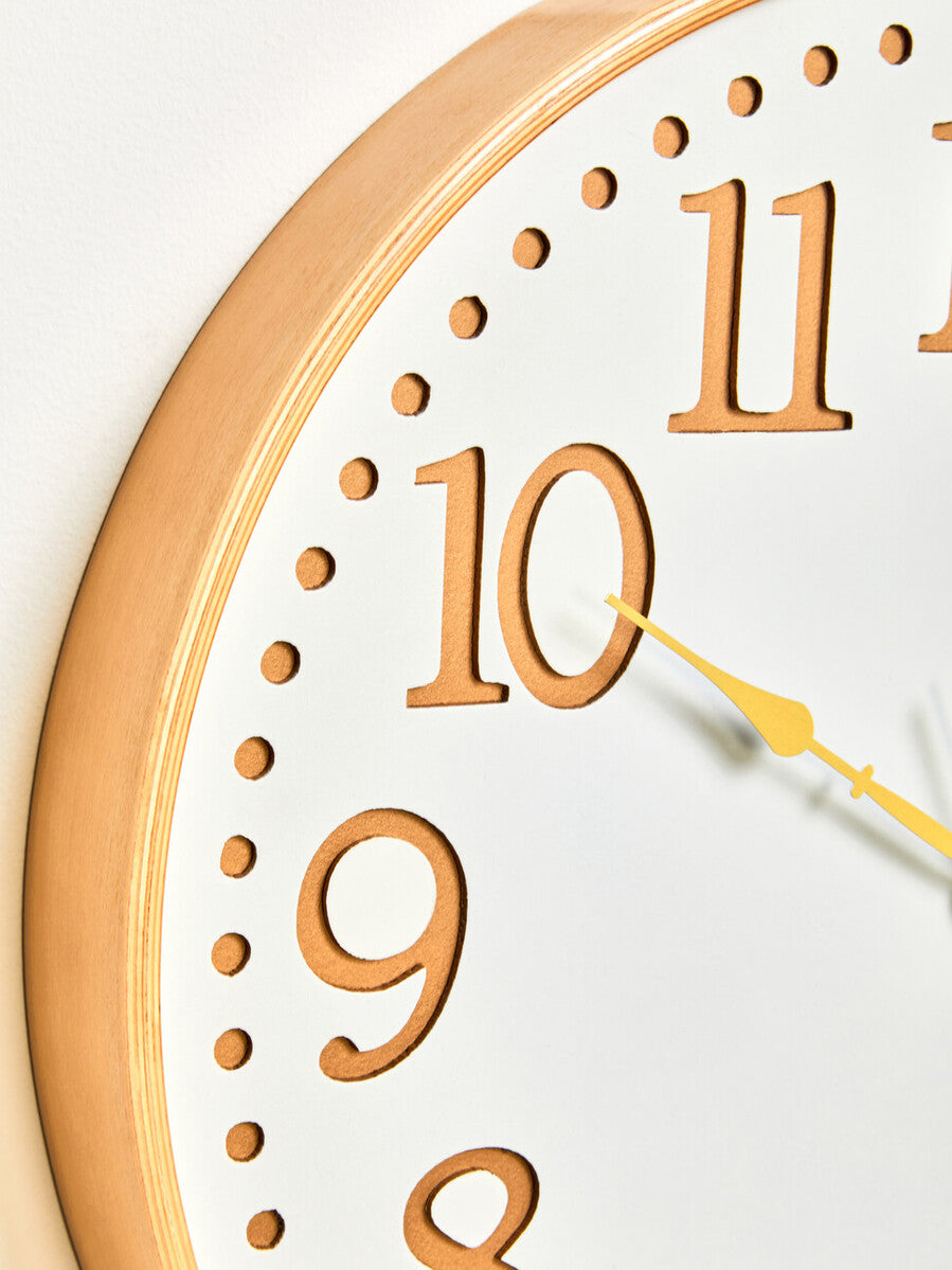 40cm Dia White Wood with Gold Numbers Wall Clock | Vitus