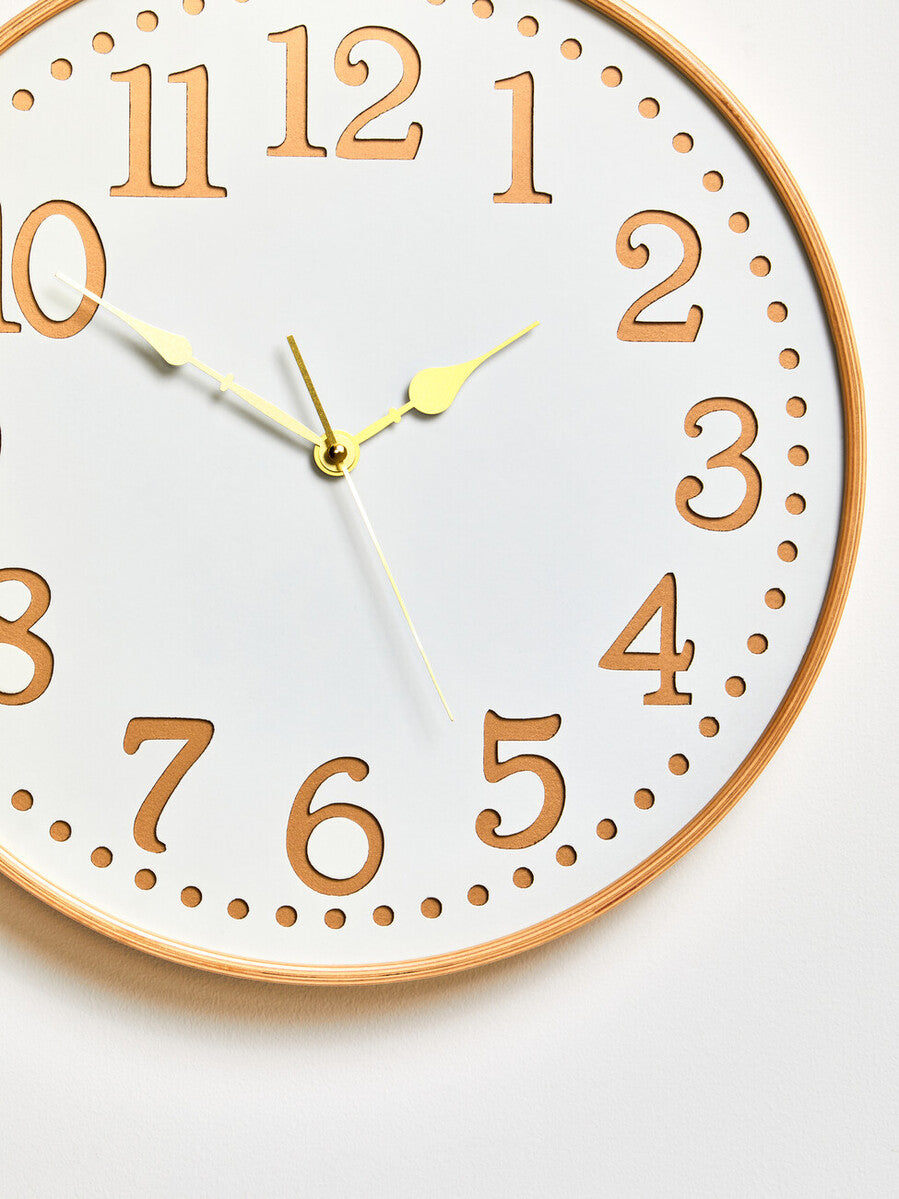40cm Dia White Wood with Gold Numbers Wall Clock | Vitus