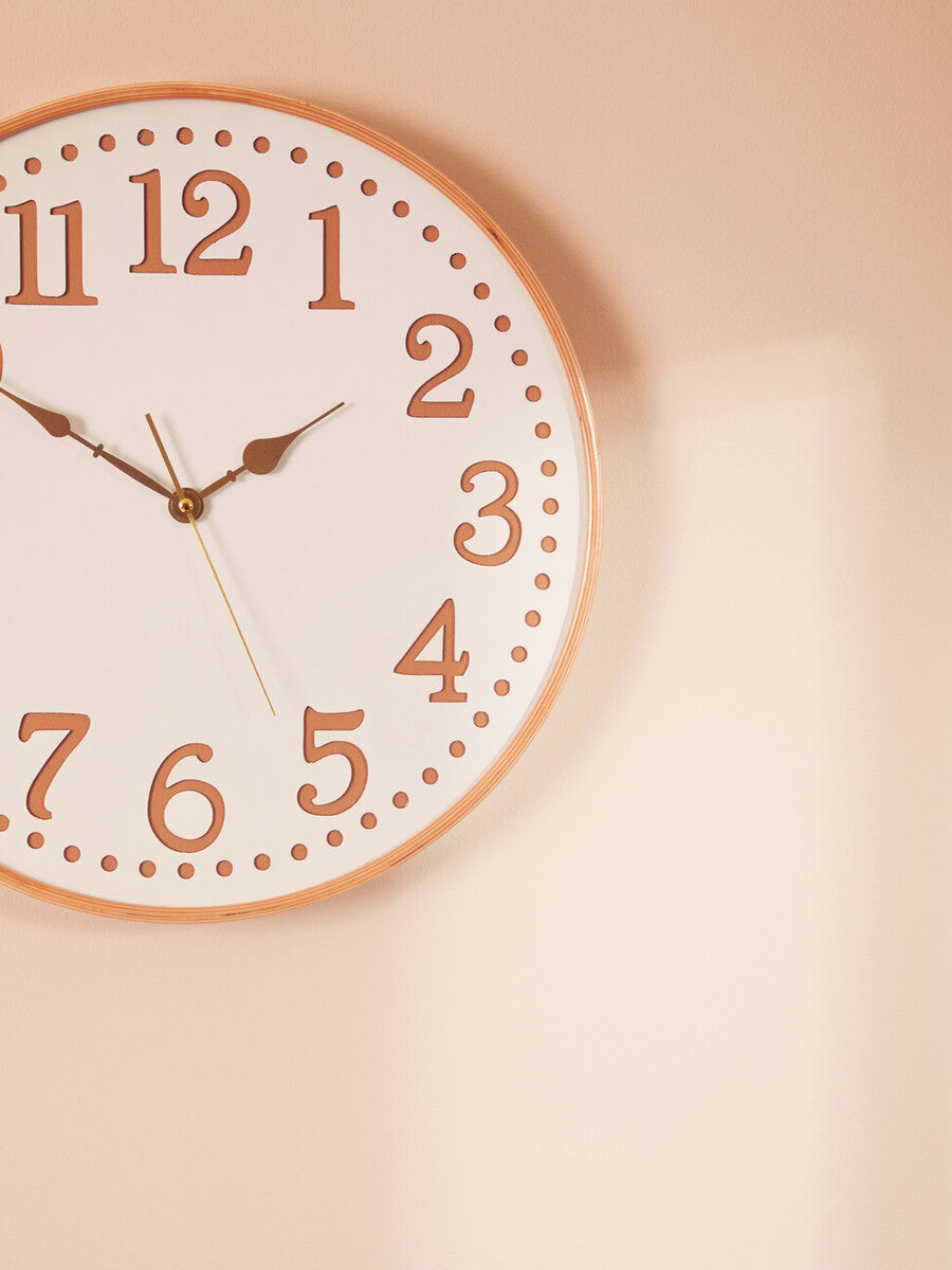 40cm Dia White Wood with Gold Numbers Wall Clock | Vitus