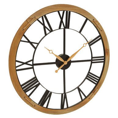 60cm Dia Black Metal Wall Clock with Gold Finish Hands | Vitus