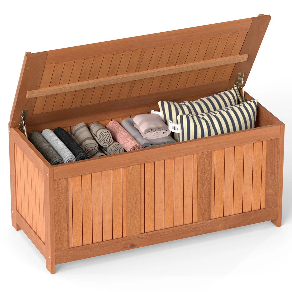 220L Wood Deck Box 3-in-1 Patio Storage Bench Stool with Flip Top for Cushions