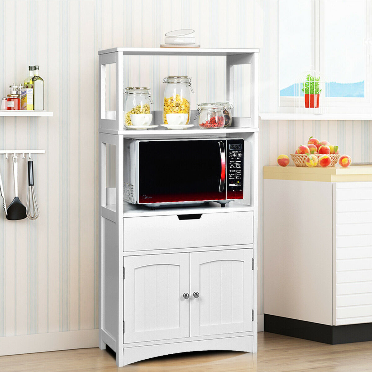 Multipurpose Storage Cabinet with Drawer for Bathroom-Black