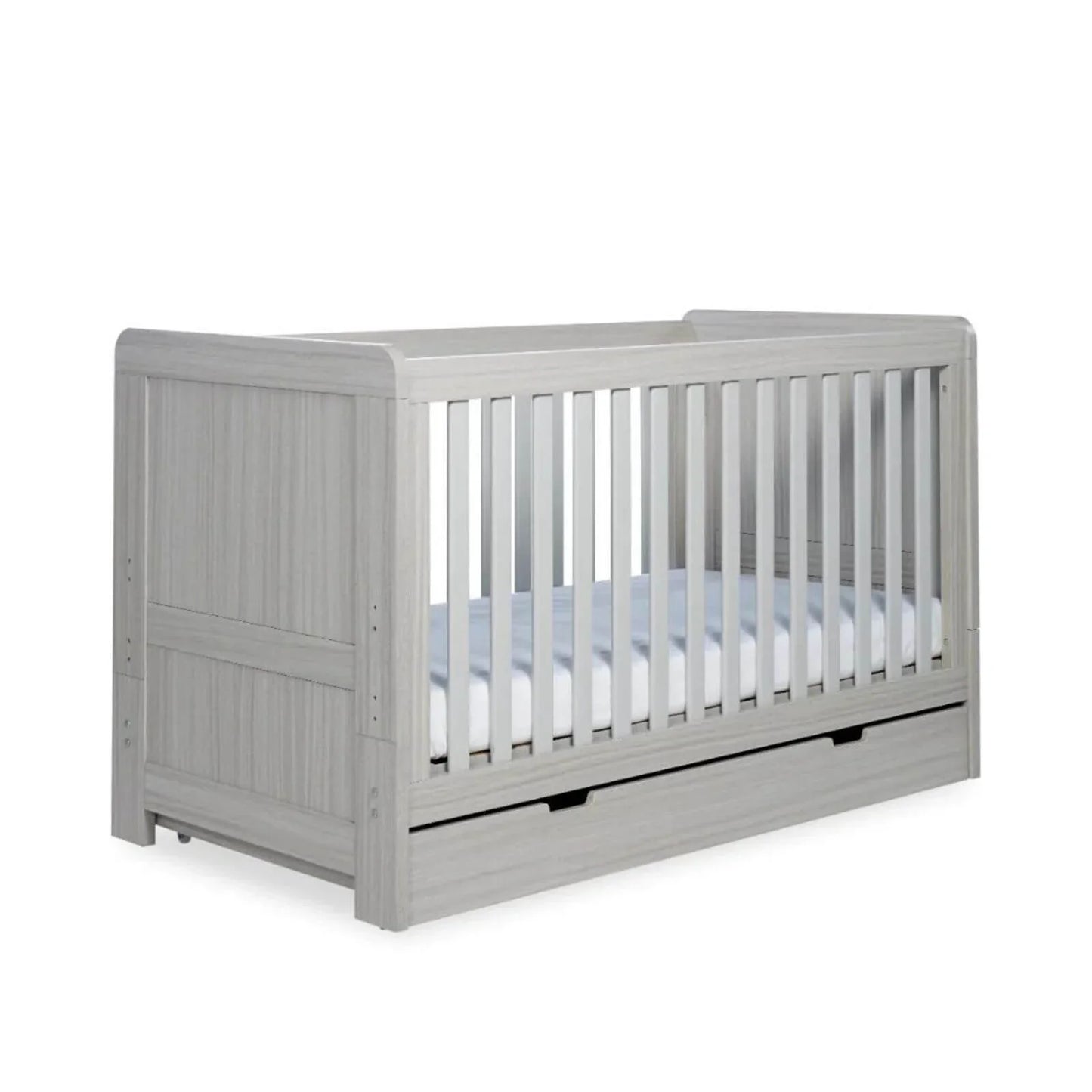 Ickle Bubba Pembrey Cot Bed & Under Drawer Ash Grey - Premium Sprung Mattress