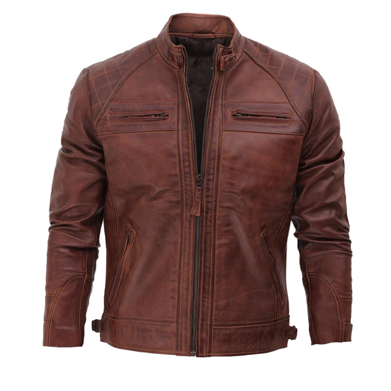 Men's Distressed Biker Leather Jacket | Brown