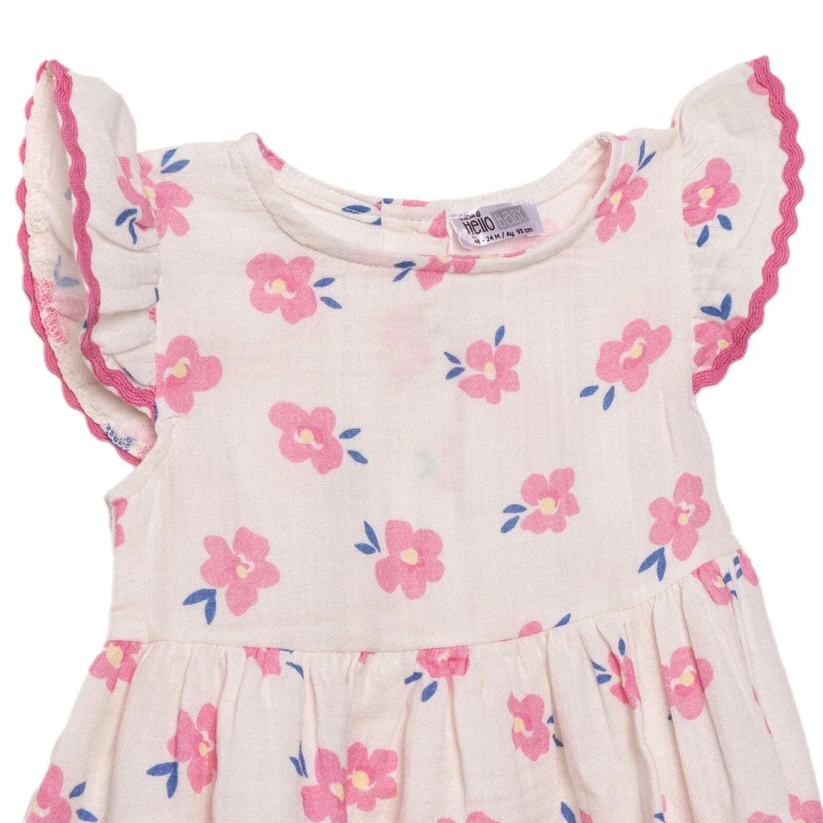 HelloBaby Girls Dress Floral Print Ditsy Flower Crew Neck Short Sleeve - Ecru Printed