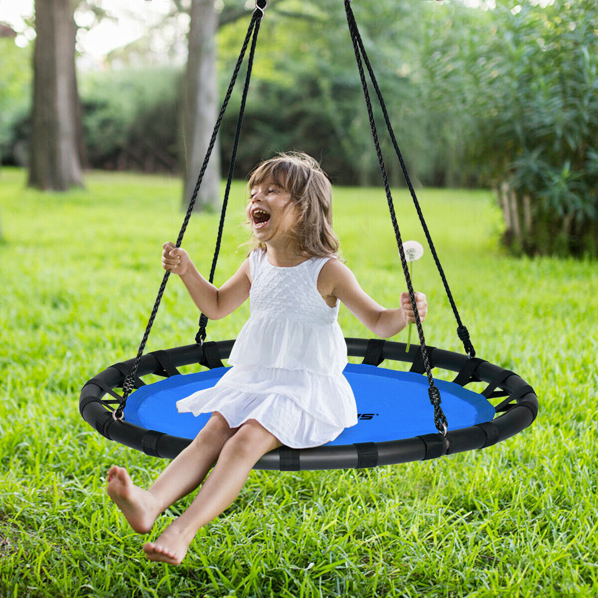Kids Round Tree Swing with Adjustable Ropes and Hook Rings-Orange
