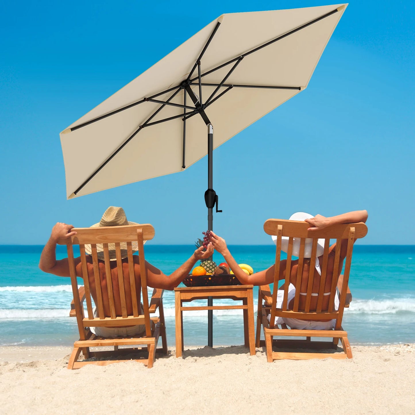 230CM Patio Umbrella with Push Button Tilt and Vented Canopy-Beige