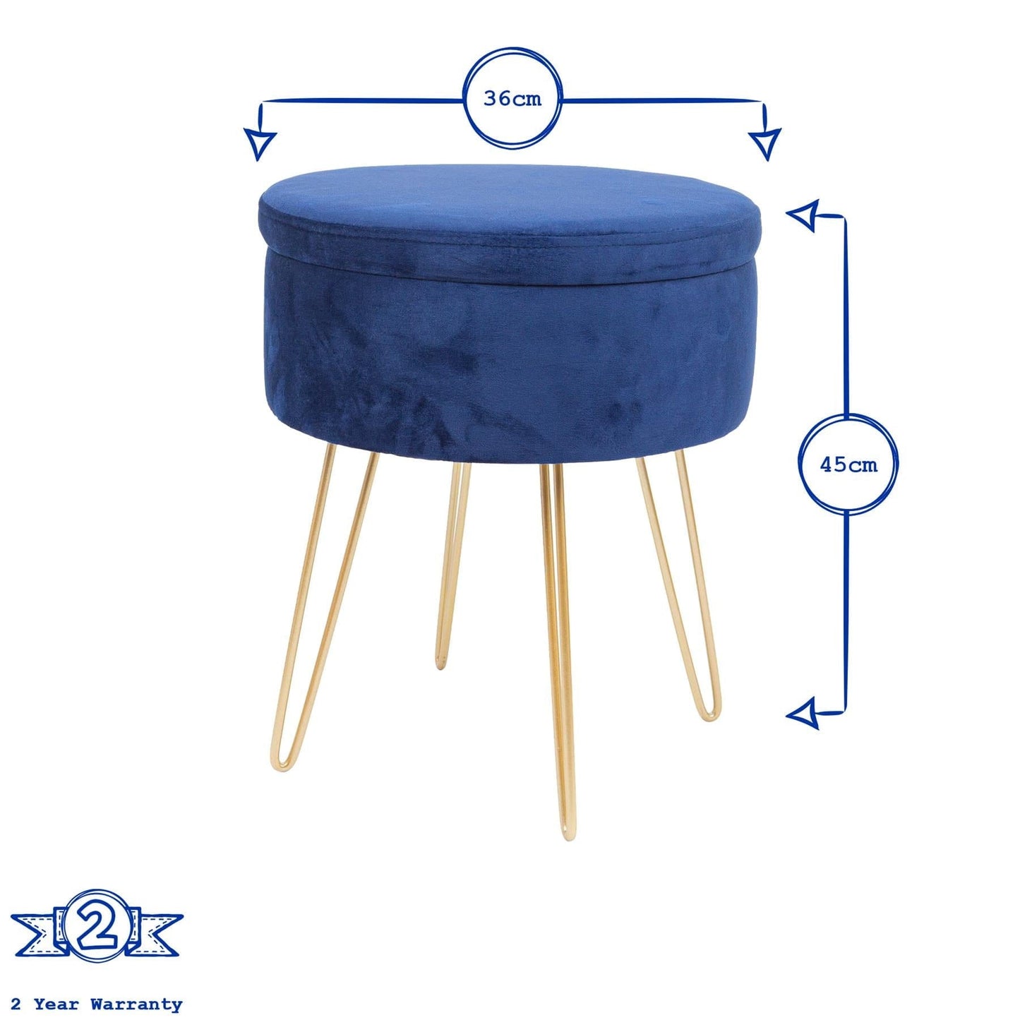 Grey Round Velvet Storage Footstool