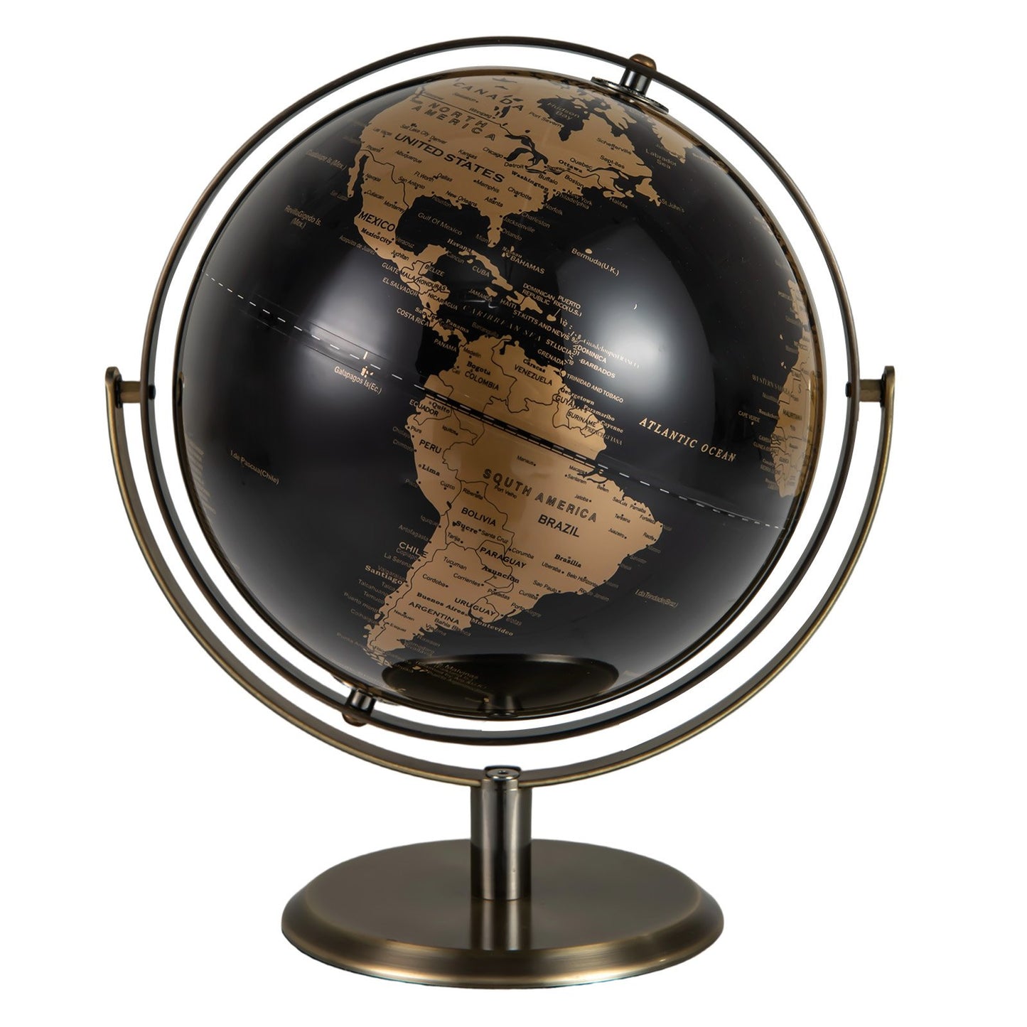 23CM Metallic Black World Globe with Metal Stand-Golden