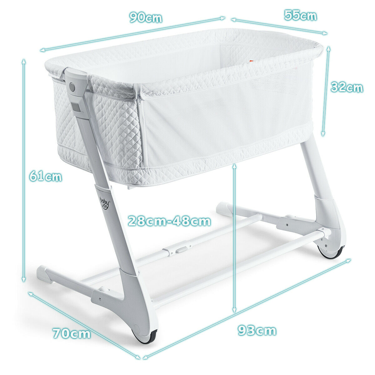 Baby Bedside with Washable Mattress and Breathable Mesh-Grey