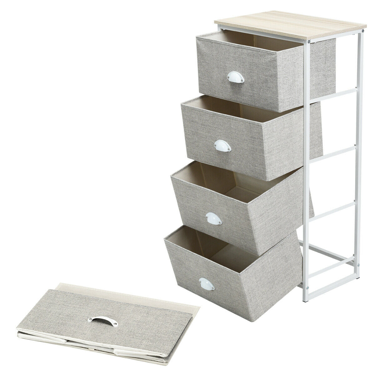 3/4 Fabric Nightstand Bedside Storage Cabinet Folding Drawers-4-Tier-Black