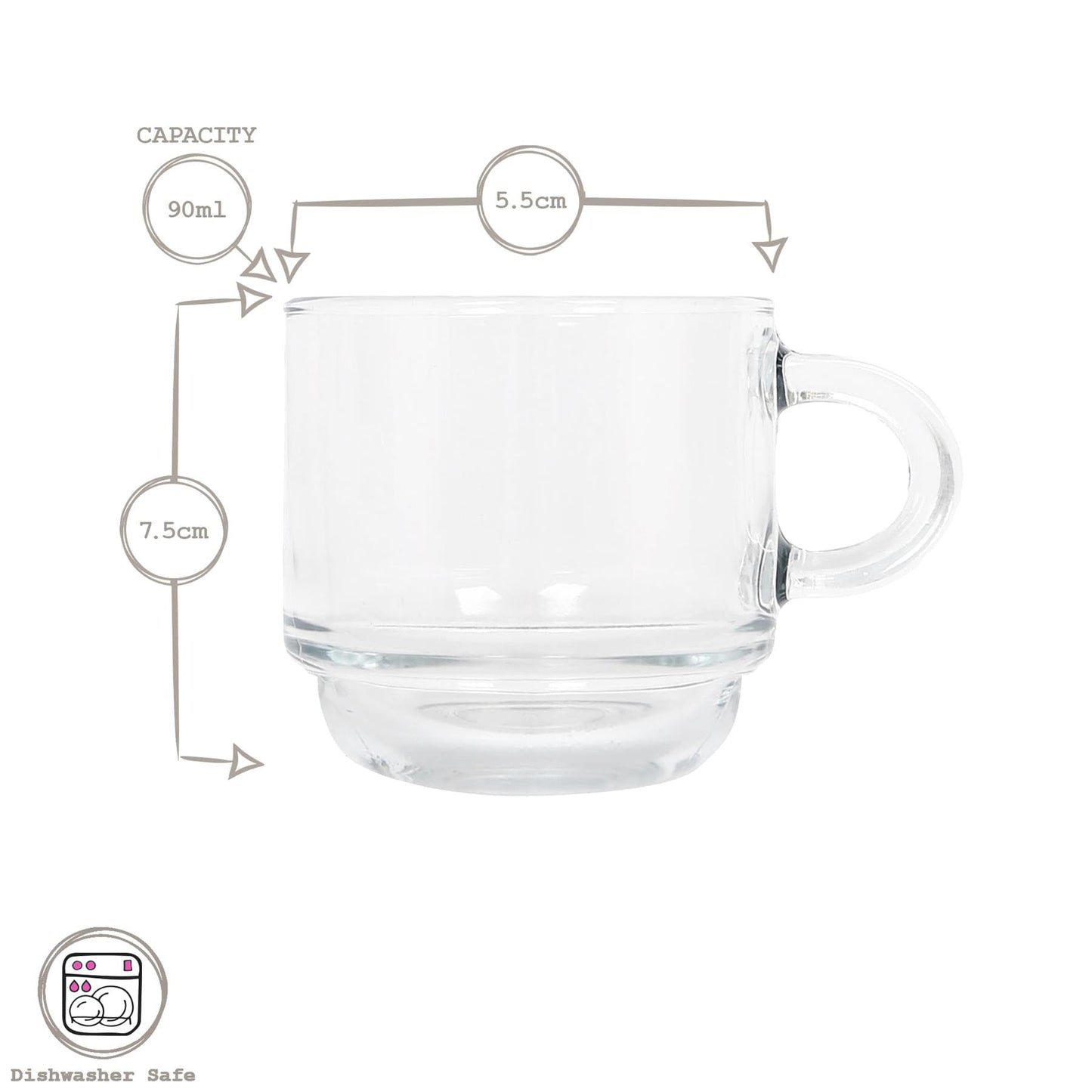 90ml Cozy Stacking Glass Espresso Cups - Pack of Six