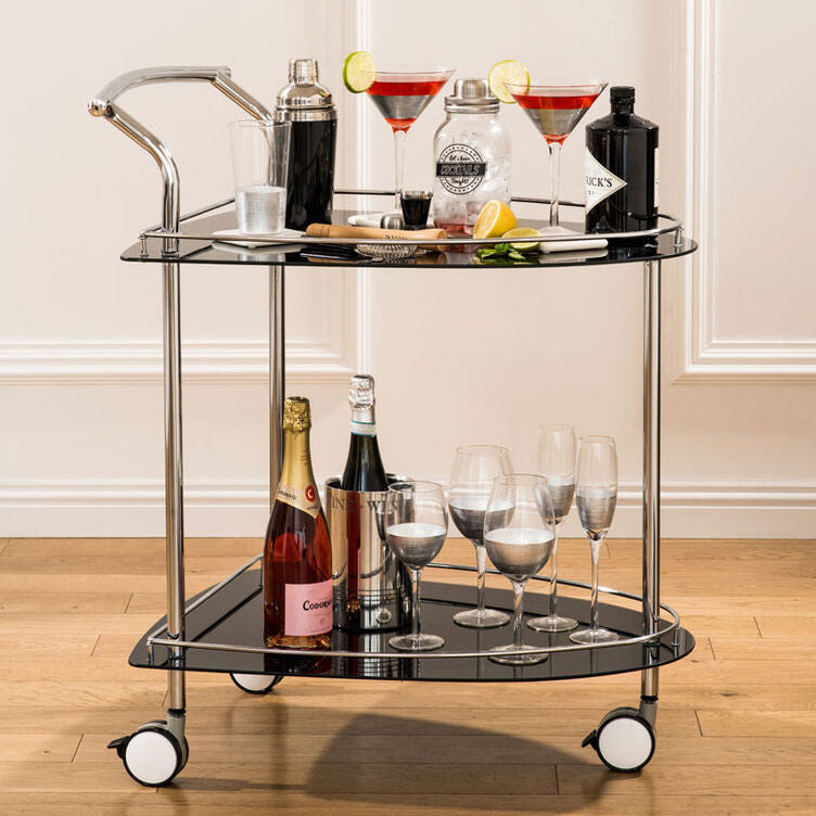 Adam Black Tempered Glass Serving Trolley