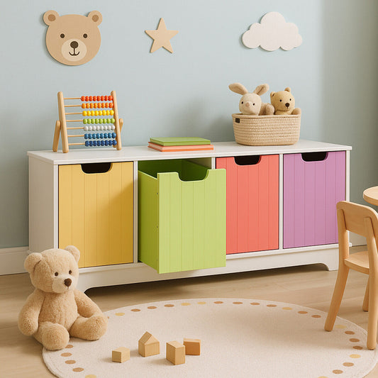 Kids White 4 Coloured Boxes Storage Unit | Isla