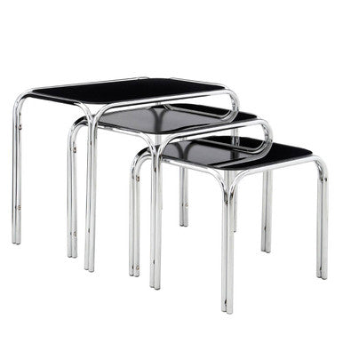 Jordan Black Glass Set of 3 Nest of Tables with Chrome Finish Legs