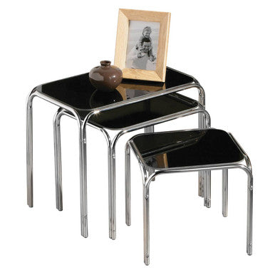 Jordan Black Glass Set of 3 Nest of Tables with Chrome Finish Legs