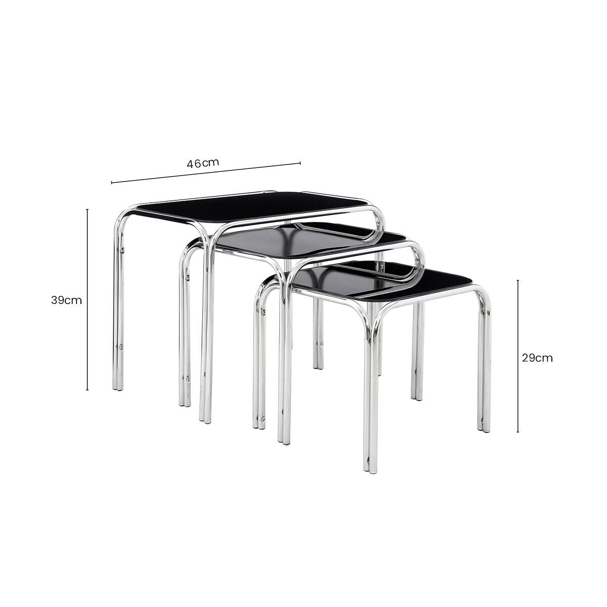 Jordan Black Glass Set of 3 Nest of Tables with Chrome Finish Legs