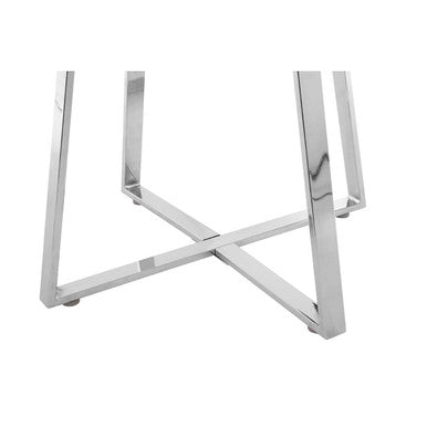 Clear Glass Square Dining Table with Silver Finish Metal Base, Metropolitan