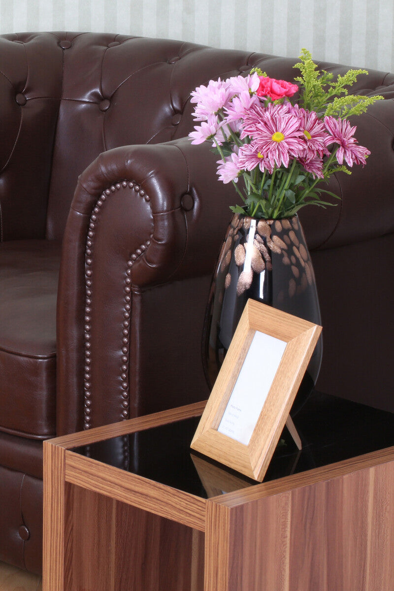 Fargo Walnut Veneer and Black High Gloss Set of 3 Nesting Tables