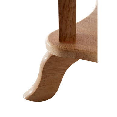 Natural Hevea Wood Round Side Table with Curved Feet and Lower Storage Shelf | Heva