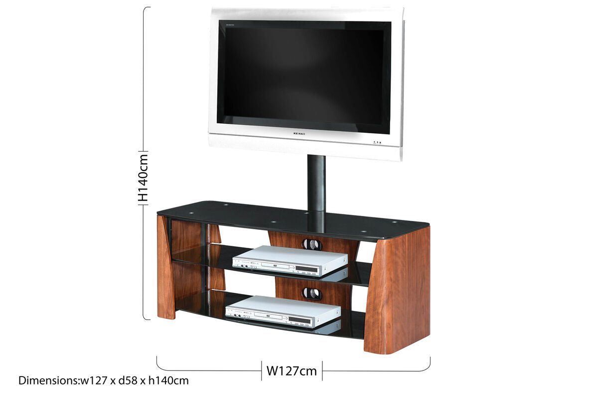 3 Tier Walnut Black Glass Finish Media Unit