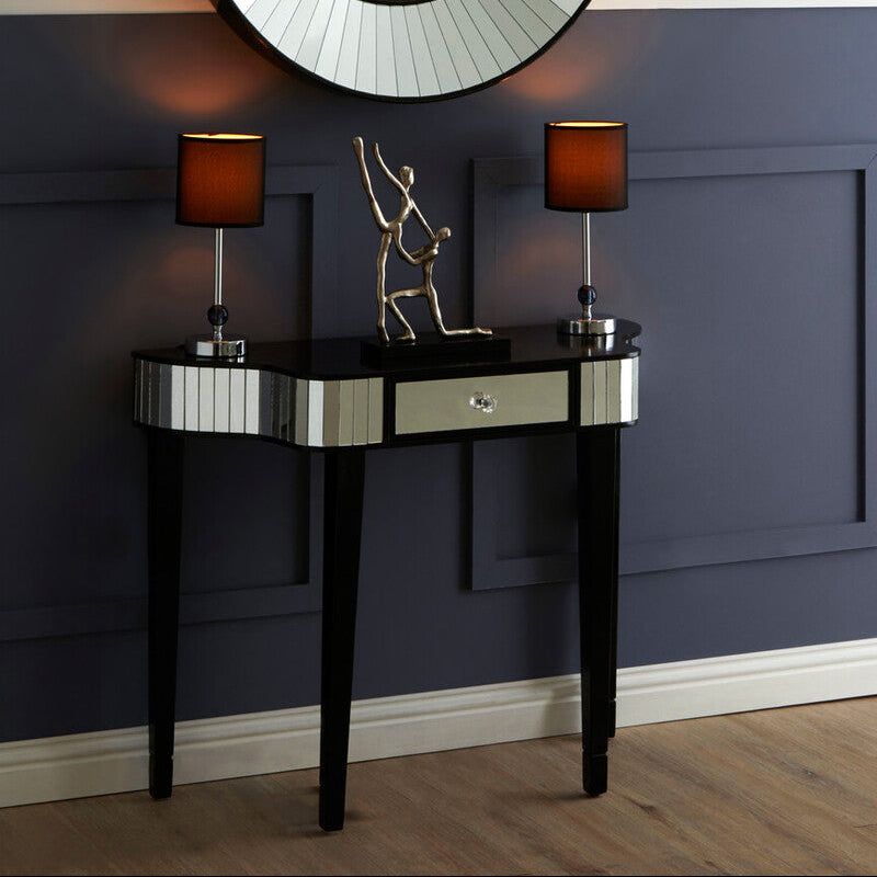 Clavier Black and Mirrored 1 Drawer Console Table