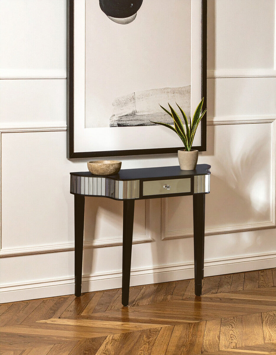 Clavier Black and Mirrored 1 Drawer Console Table