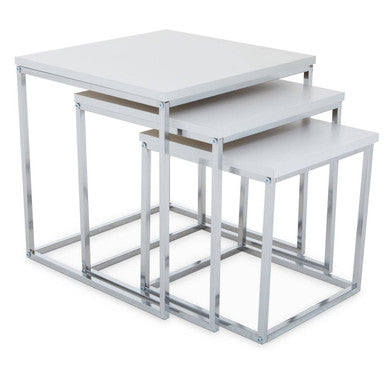Fulton Matt White and Chrome Finish Set of 3 Nesting Tables