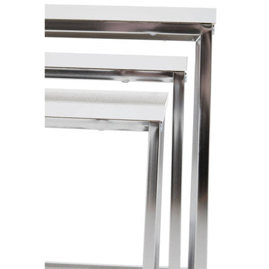 Fulton Matt White and Chrome Finish Set of 3 Nesting Tables