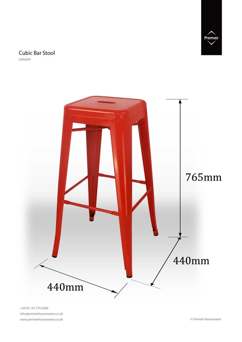 Red Powder Coated Metal Cubic Bar Stool