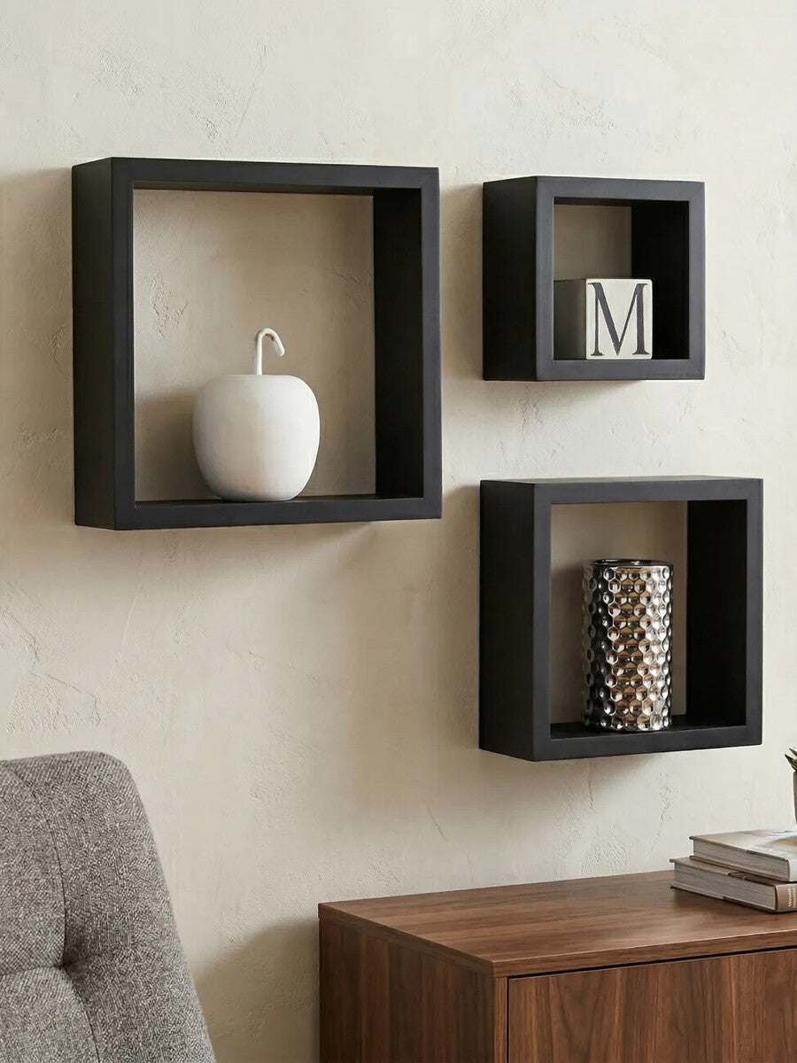 Kayli Black Set of 3 Square Wall Cubes