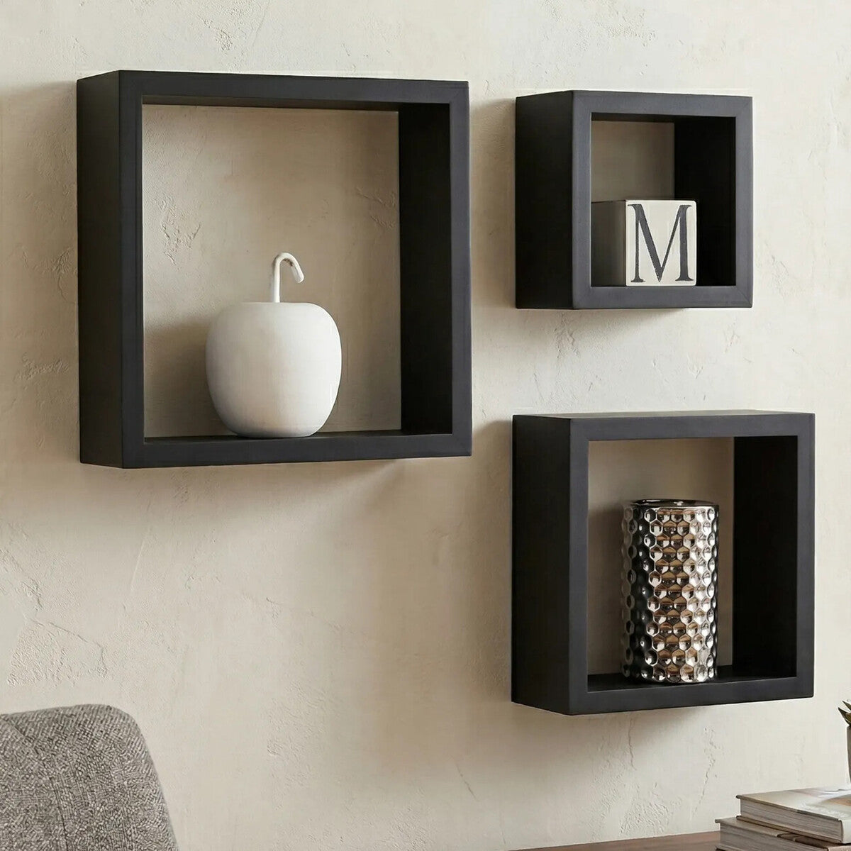 Kayli Black Set of 3 Square Wall Cubes