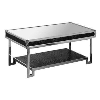 Black and Silver Two-Tier Coffee Table with Leather Effect Top and Stainless Steel Frame | Carla