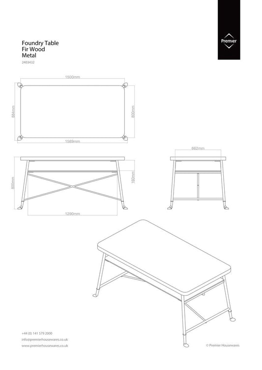 Foundry Fir Wood Dining Table with Shelf