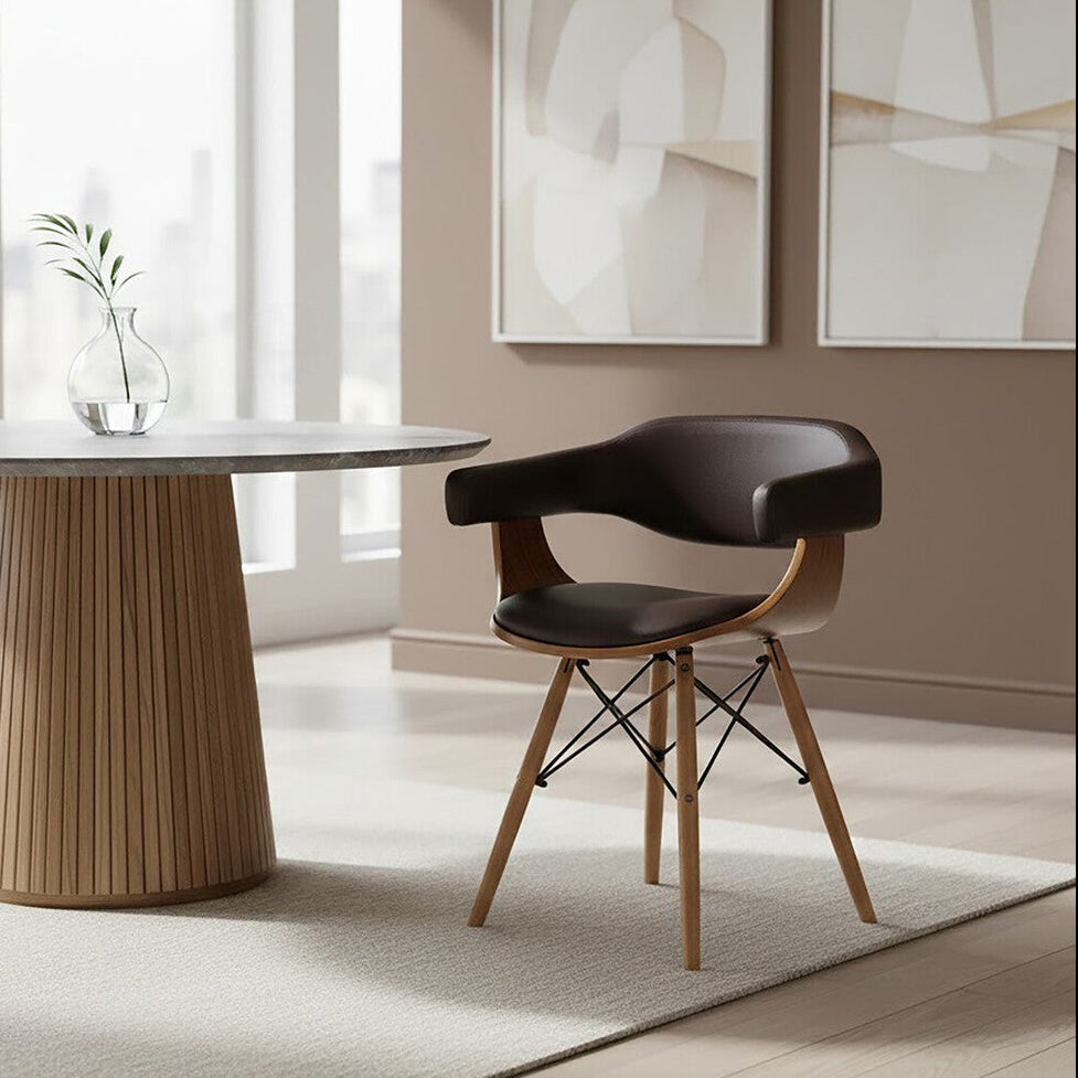 Parkar Brown Leather Effect Chair with Curved Backrest