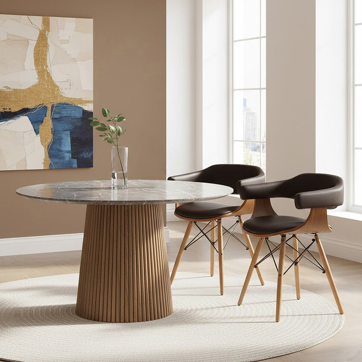 Parkar Brown Leather Effect Chair with Curved Backrest