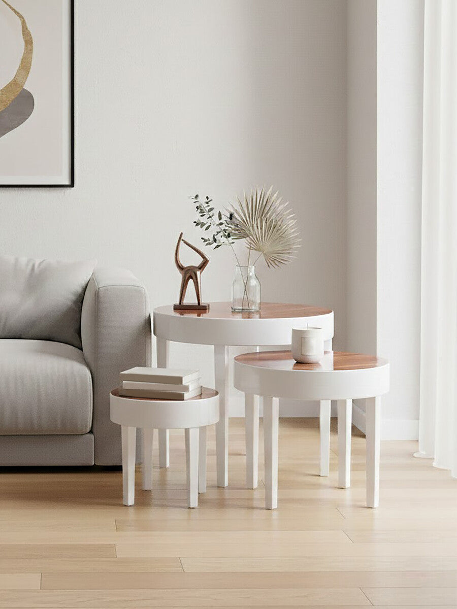 Moritz White High Gloss Finish Set of 3 Round Side Tables