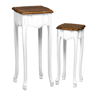 Serena White and Dark Wood Set of 2 Side Tables