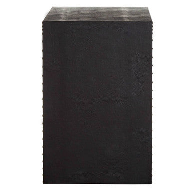 Black Wood 2 Shelves Side Table with Covered in Black Leather Effect, Sloane